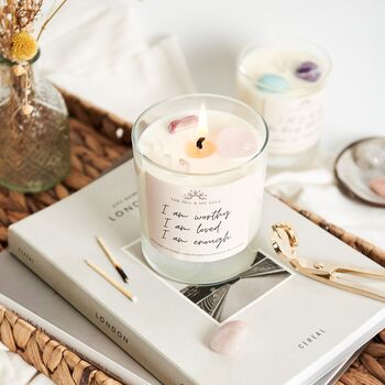 Self Love Affirmation Crystal Candle, Three Crystals, 4 of 5