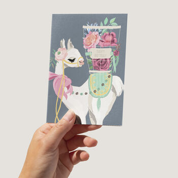 Llama With Bow And Flower Basket Birthday Card, 3 of 4