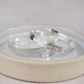Sterling Silver Personalised Stamped Christening Bangle, 5 of 11