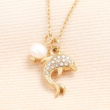 Stainless Steel Pearl Dolphin Pendant Necklace, 2 of 5