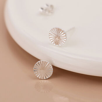 Sterling Silver Sunburst Circle Disc Stud Earrings – 5mm, 8 of 9