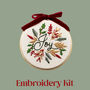 “Joy” With Festive Foliage Design Beginner Embroidery Kit, Hand Embroidery, thumbnail 1 of 6