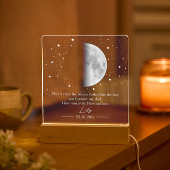 Personalised Moon Lamp Gift For Dad, Acrylic Night Light, 4 of 5