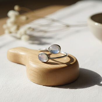 Handmade Open Adjustable Sterling Silver Rainbow Moonstone Ring, 5 of 10