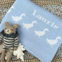 Personalised Knitted Duck Border Baby Blanket, thumbnail 1 of 7