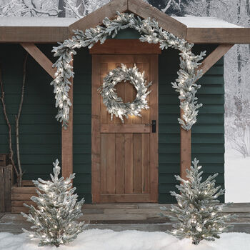 LED Outdoor Snowy Christmas Wreath Garland And Trees, 4 of 4