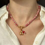 Bubble Initial And Pink Gemstone Gingham Necklace, thumbnail 4 of 5