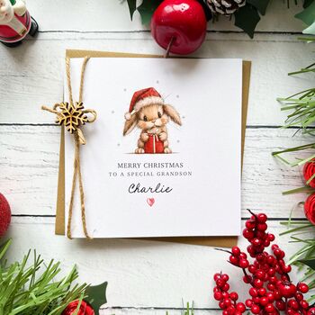 Handmade Bunny Christmas Card, For Grandson, Son Or Nephew, 4 of 5