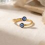 Turkish Blue Evil Eye Nazar Gold Plated Stacking Ring, thumbnail 1 of 4