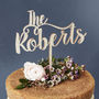 Romantic Personalised Surname Wooden Cake Topper, thumbnail 2 of 4