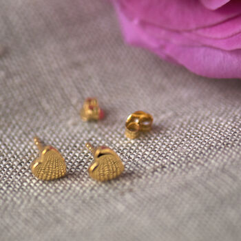 Gold Plated Heart Stud Sterling Silver Earrings Valentines Gift For Her, 2 of 9