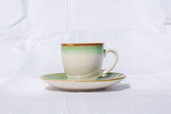 Green Set Of Two Porcelain Espresso Cup And Saucer Set, 2 of 11