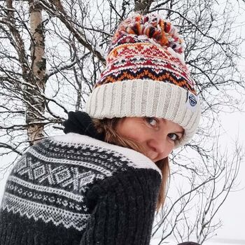 Cream Cherry Fairisle Reflective Super Bobble Hat, 5 of 7