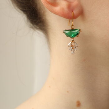 Art Deco Emerald Green Moon Earrings, 3 of 6