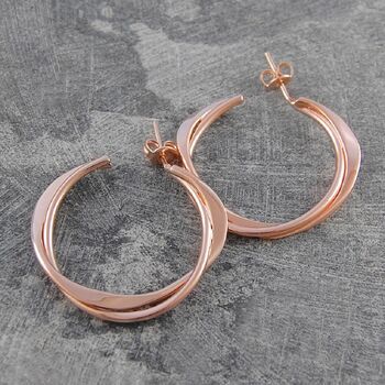 Wire Interwoven Rose Gold Plated Silver Hoop Earrings, 3 of 7