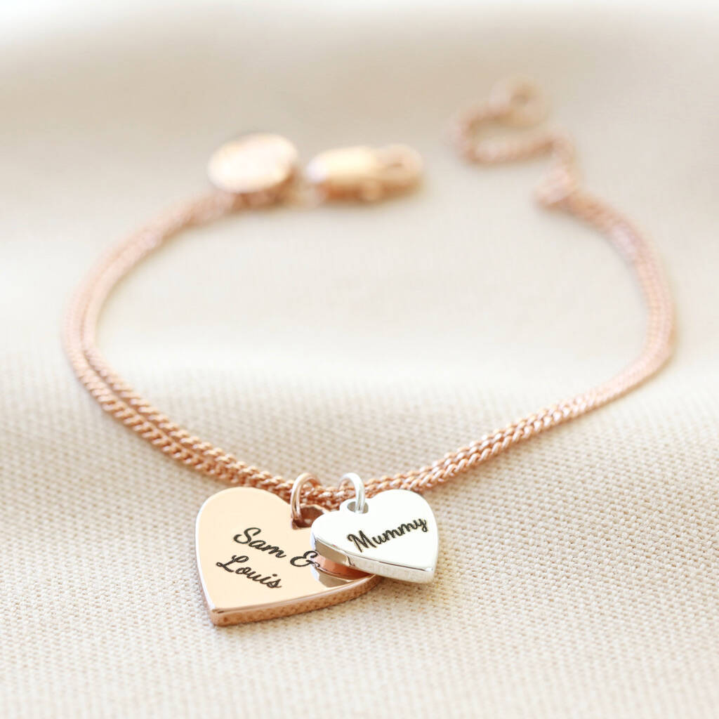 Personalised Double Wide Heart Charm Bracelet By Lisa Angel