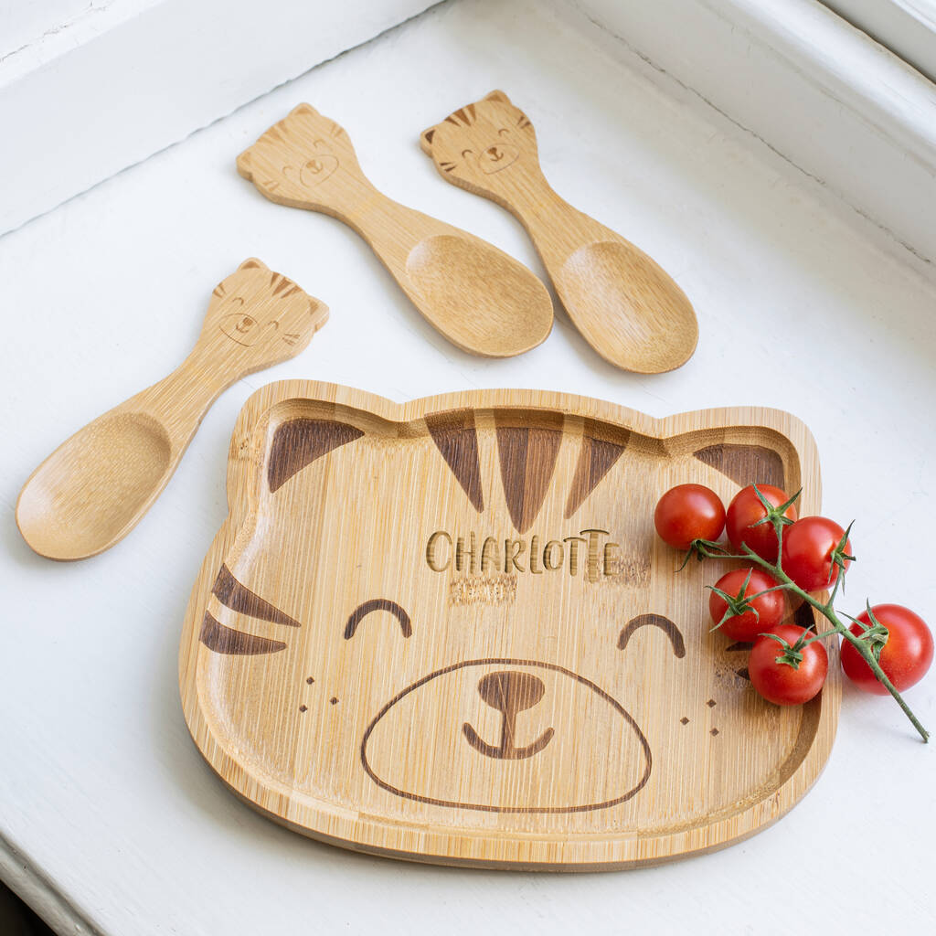 Personalised Tiger Bamboo Plate And Cutlery Set, 1 of 4