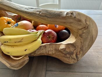 Huge Heavy 50–60cm Teak Wood Trug Bowl 5kg Fruit And Flower Holder, 4 of 12