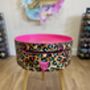 Pink Leopard Print Round Wooden Side Table With Drawer, thumbnail 2 of 10