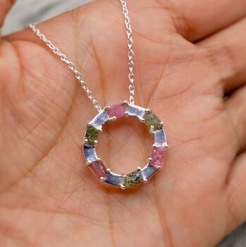 Pink Green Raw Tourmaline Pendant Necklace, 5 of 7