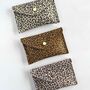 Suede Leopard Print Leather Purse | Handmade Envelope Card Holder, thumbnail 2 of 5