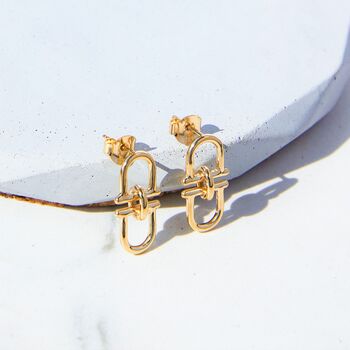 Interlocking Charm Gold Plated Sterling Silver Earrings, 2 of 9