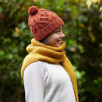 Fair Trade Unisex Cosy Cable Knit Wool Bobble Hat, 2 of 12