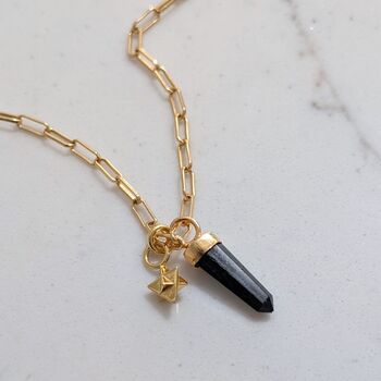 The En Pointe Black Tourmaline Gemstone Necklace, Gold, 8 of 12