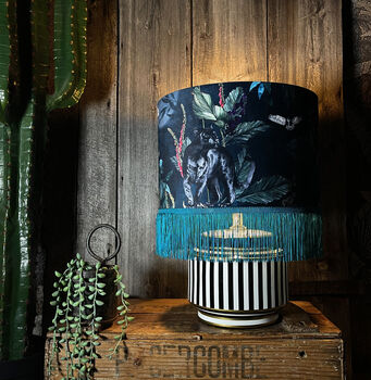 Fringed Velvet Lampshade With Gold Lining In Twilight, 4 of 6