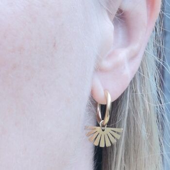 Geometric Fan Golden Hoop Earrings, 6 of 7