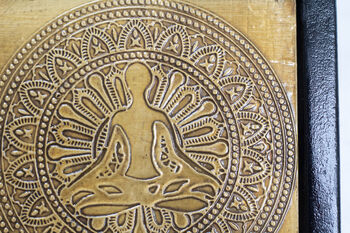 Yoga Themed Coaster Set, Wood And Brass, 6 of 12