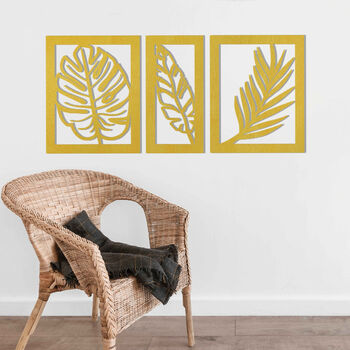 Three Piece Set Wooden Leaves: Nature Wall Art Decor, 9 of 12