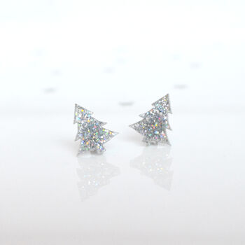 Laser Cut Rainbow Glitter Christmas Tree Earrings Studs, 9 of 9