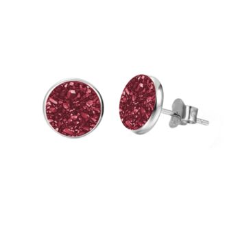 Round 925 Sterling Silver Red Druzy Stud Earrings, 3 of 4