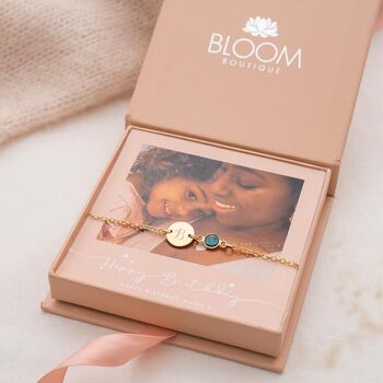 Personalised Initial Disc Birthstone Bracelet Gift Set, 3 of 12