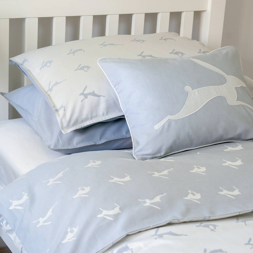 Running Hare Blue Grey Reversible Duvet Cover By Harriet Hare