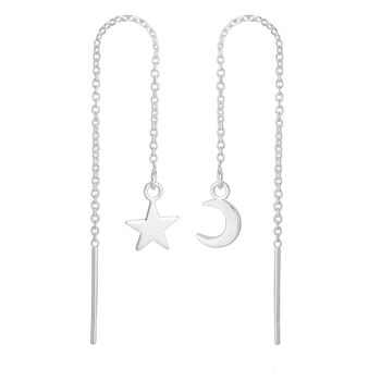 Sterling Silver Moon And Star Threader Earrings, 2 of 6