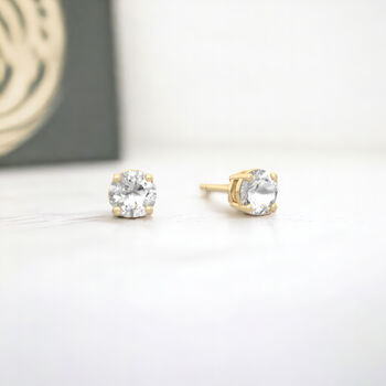 Mini 9ct Yellow Gold Cubic Zirconia Stud Earrings, 2 of 8