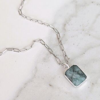 The Rectangle Emerald Necklace, Silver, 5 of 11