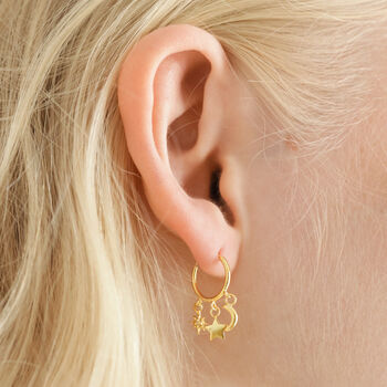 Gold Sterling Silver Celestial Huggie Hoop Earrings, 2 of 4