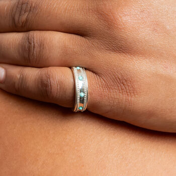 Personalised Sterling Silver Turquoise Stud Spinner Ring, 2 of 10