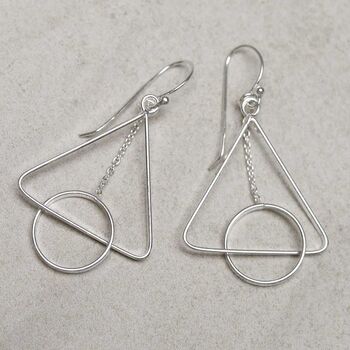 Sterling Silver Triangle And Circle Dangly Earrings, 6 of 7