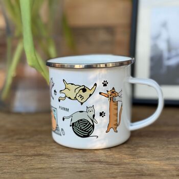 Cat Lover Enamel Mug With Illustrations Of Cats, 4 of 4