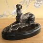 Bronze Laying Greyhound Figurine On Wooden Base, thumbnail 1 of 5