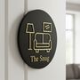 Living Room Door Sign In Matte Black Acrylic With Raised Sofa Design, thumbnail 2 of 6