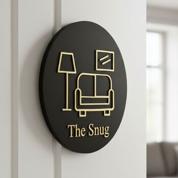 Living Room Door Sign In Matte Black Acrylic With Raised Sofa Design, 2 of 6