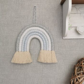 Personalised Rainbow Macrame, Grey Nursery Wall Hanging, 2 of 11