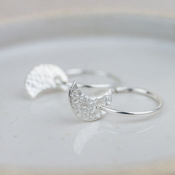 Sterling Silver Textured Moon Charm Hoops, 2 of 4