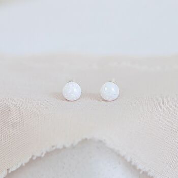 Sterling Silver White Opal Bead Stud Earrings, 4 of 11
