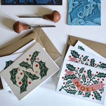 Luxury Linocut Holly Greeting Cards Set Of Six, 10 of 10